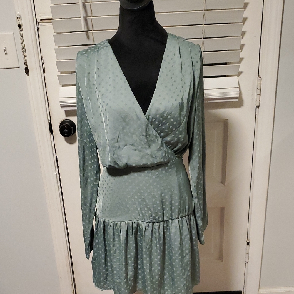 4SI3NNA Teal Polka Dot Long Sleeve Dress